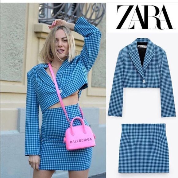 Set ZARA Blazer Cropped Skirt Plaid Bloggers - Picture 5 of 8